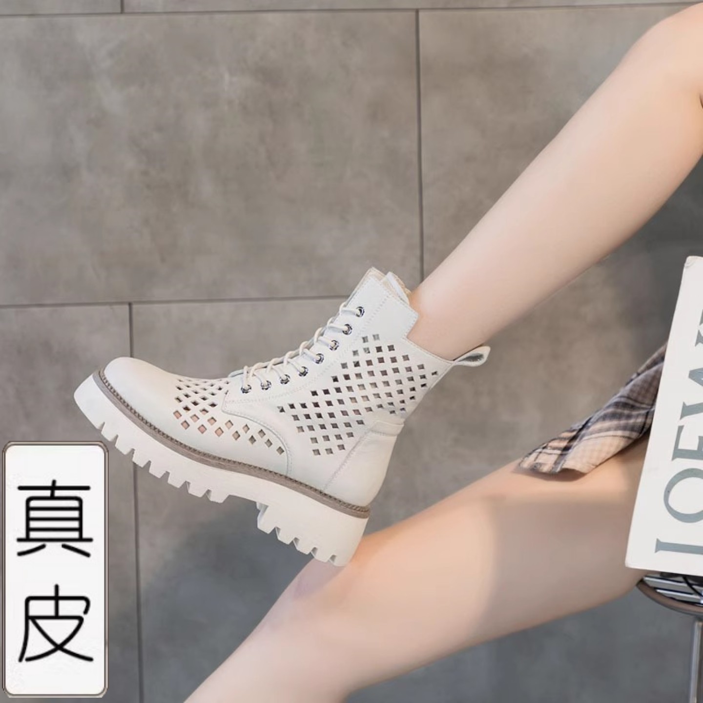 头层牛皮镂空马丁靴女款2025新款夏季软底英伦薄款透气网红凉靴子