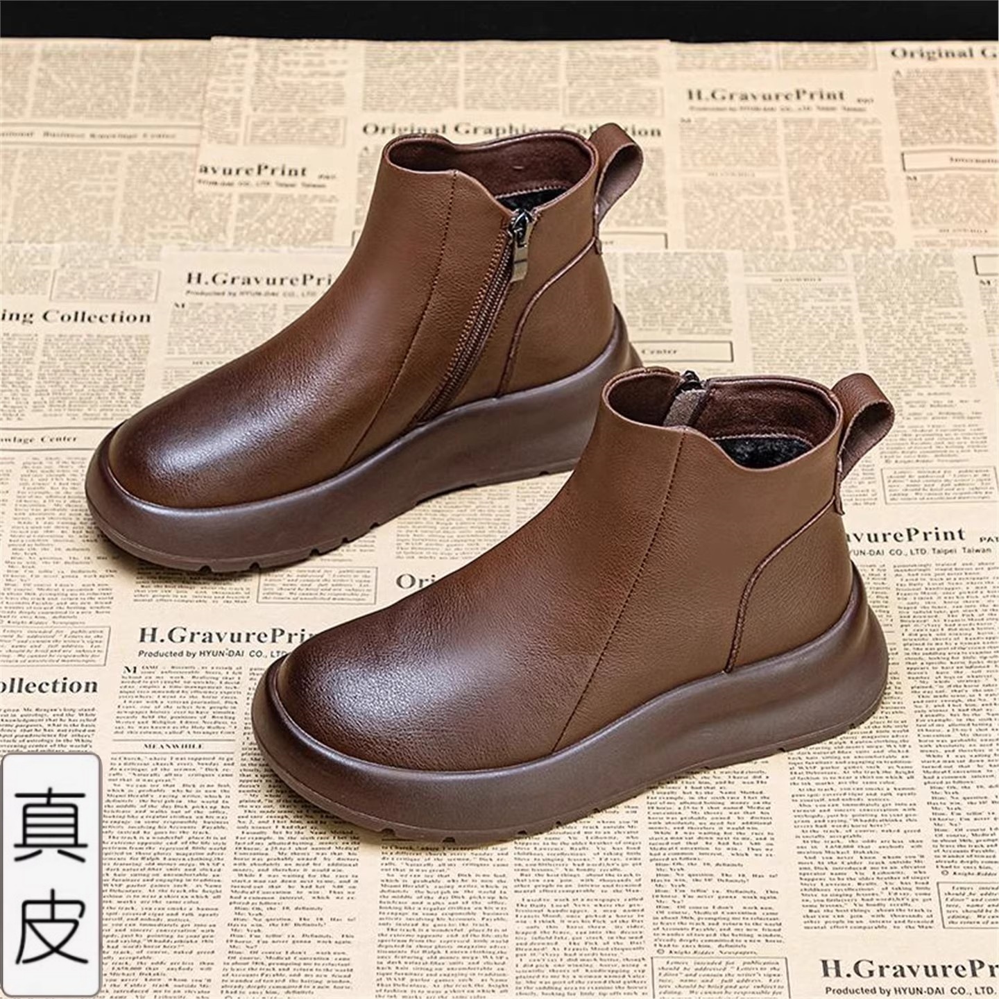 真皮厚底马丁靴女款英伦风小短靴