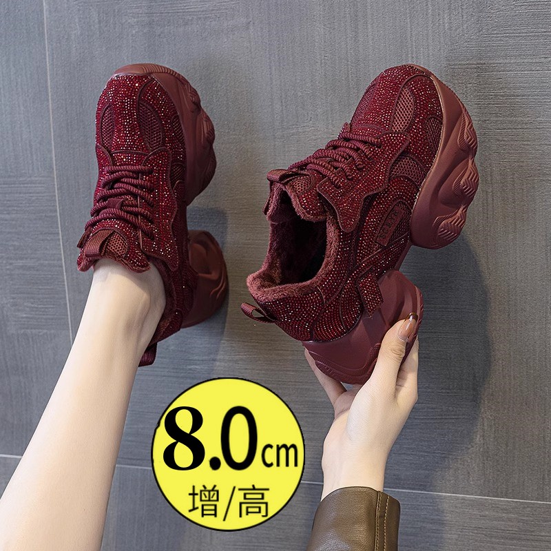 红色水钻老爹鞋女鞋休闲鞋小个子