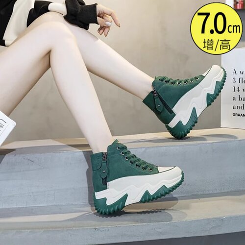 真皮高帮老爹鞋女内增高马丁靴