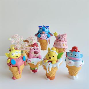 新款大明星冰淇淋草莓熊史迪仔丑鱼盲盒公仔房间桌面摆件生日礼物