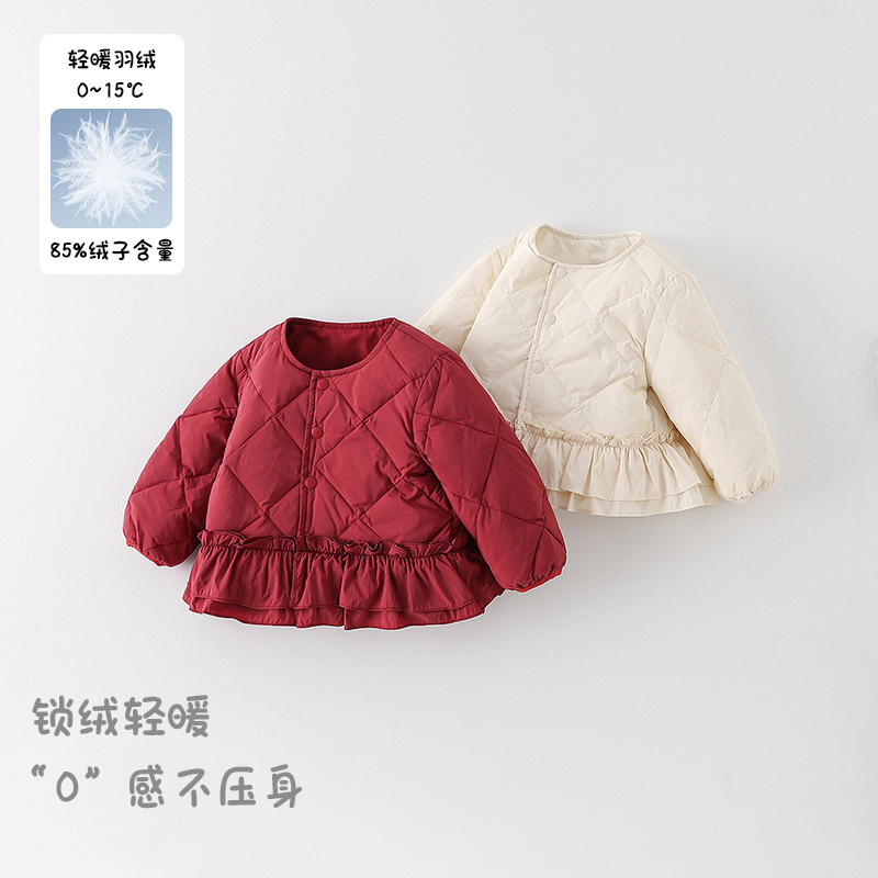 秋冬新款女童羽绒保暖内胆 a类女宝花边外套90白鸭绒婴幼儿