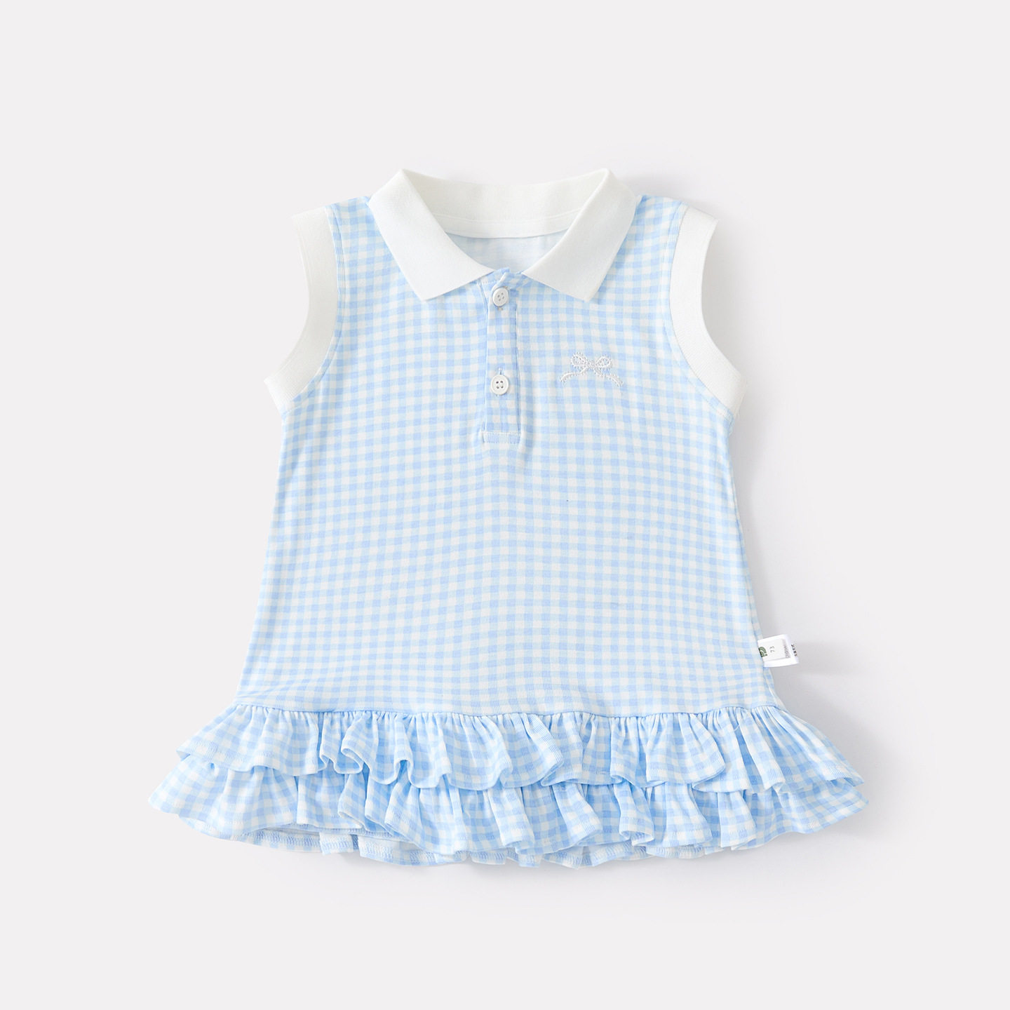 婴幼儿韩系撞色POLO领格子背心裙宝宝夏季新款甜美清凉针织连衣裙