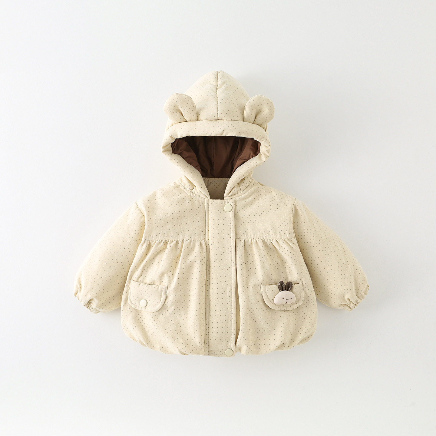 秋冬新款可爱女童棉服女宝洋气韩版卡通耳朵连帽加厚长袖外套外穿