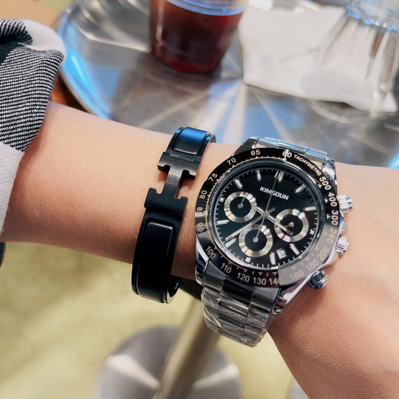 迪通拿手表熊猫迪大表盘大眼仔中性男款石英表冰蓝色女士腕表女表