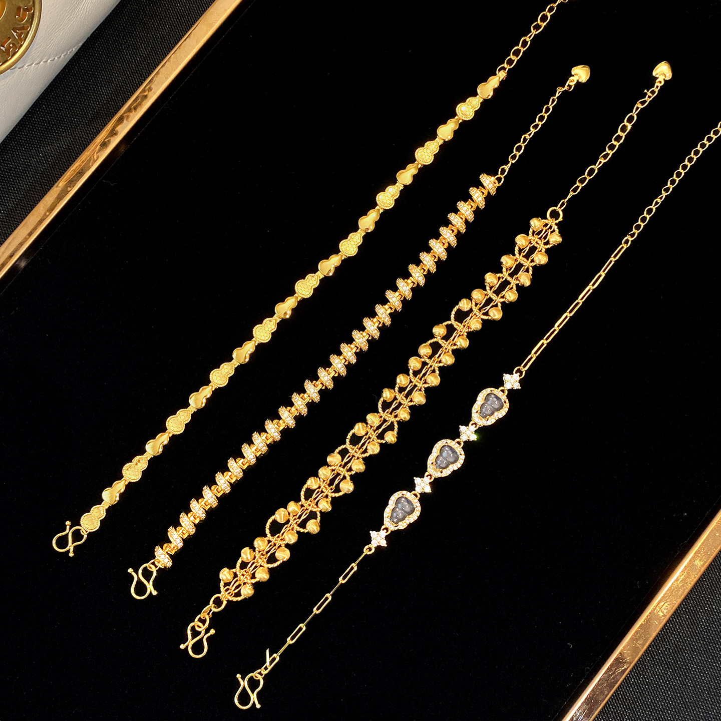 小红书爆款~金店同款24k黄金色手链碎冰冰葫芦水沫玉轻奢小众百搭