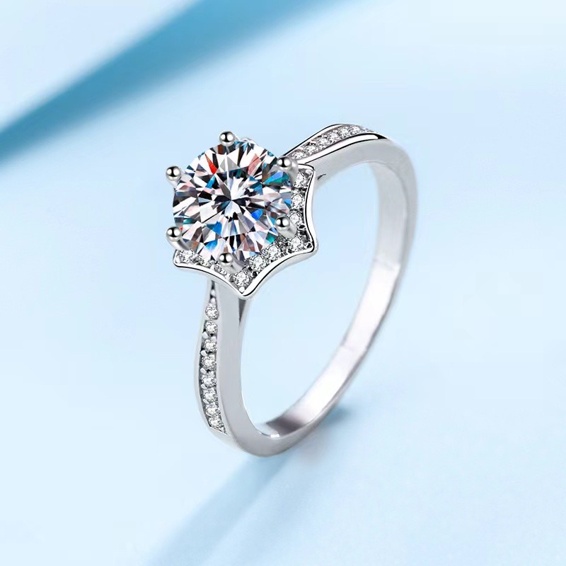 官方正品D色S925纯银电镀铂金进口莫桑钻戒微镶订婚结婚戒指流星