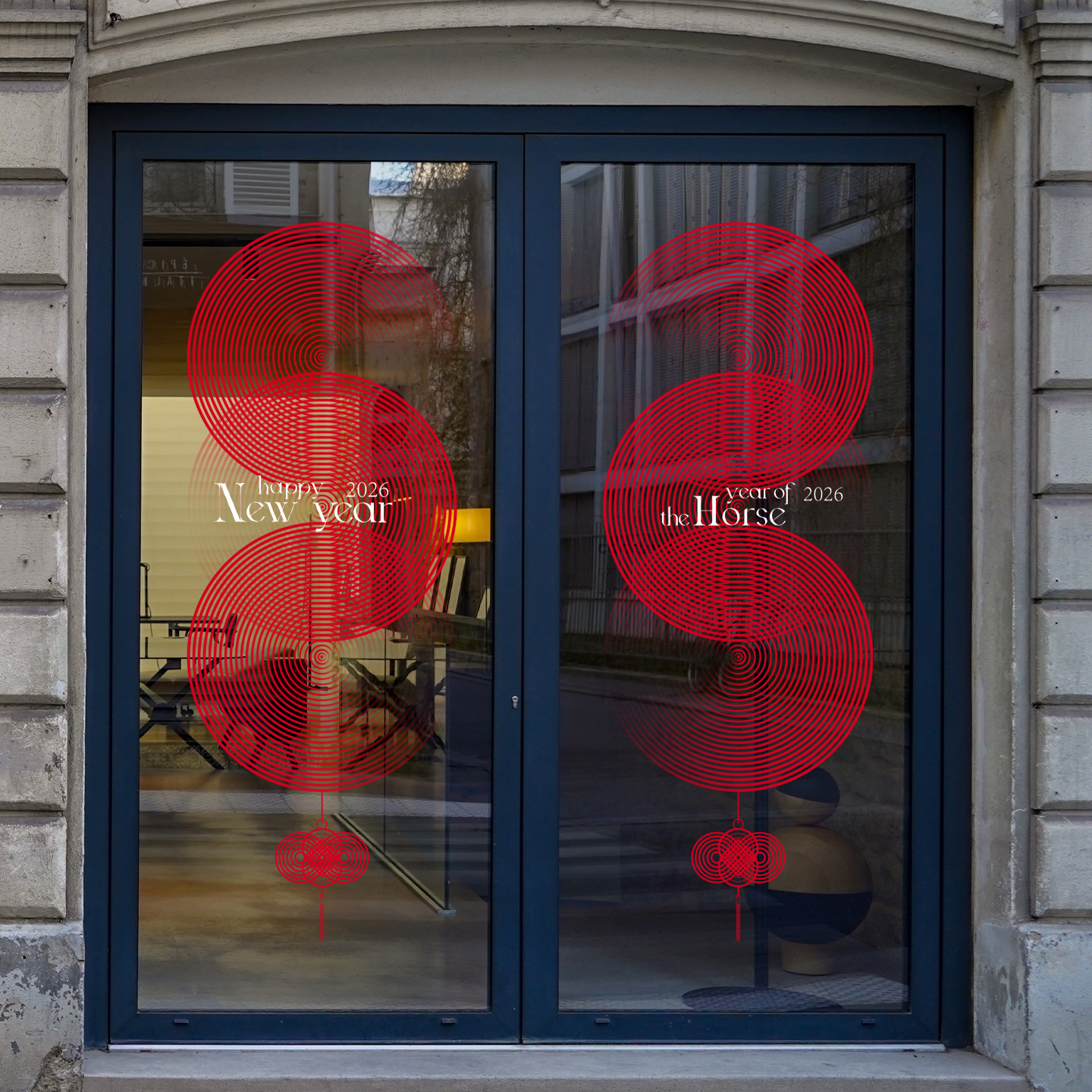 春节装饰玻璃门幕墙静电贴纸