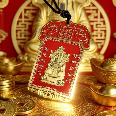 招财鸿运当头招财令牌车钥匙扣武五路财神爷吊坠饰高级感挂件
