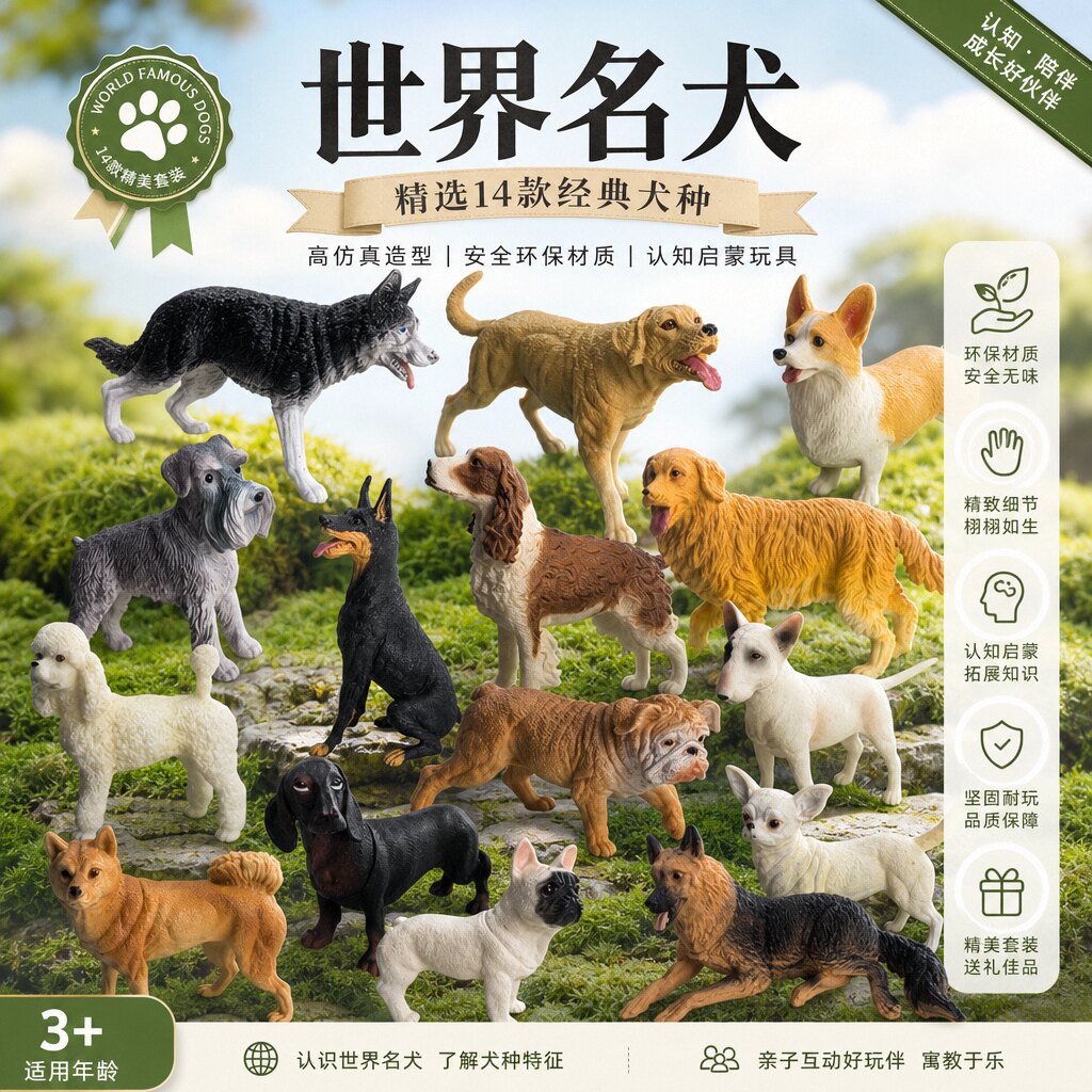 仿真世界名犬模型柯基贵宾犬白沙皮狗金毛儿童认知益智狗狗玩具
