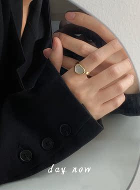 DAY NOW法式复古贝壳滴釉金属开口戒指韩国个性简约百搭气质指环