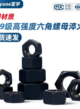 12.9级高强度六角螺母淬火外六角黑色螺丝帽M8M10M12M20M27M36M72
