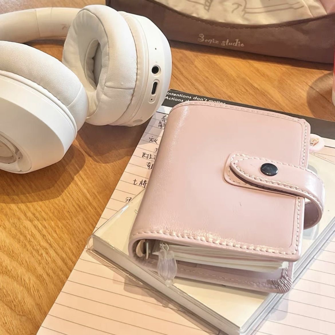 小红书同款粉色皮质m5手账本简约