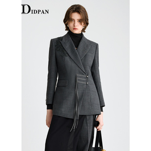 IDPAN西装 干练通勤精致国风盘扣羊毛西服女 外套25冬时尚