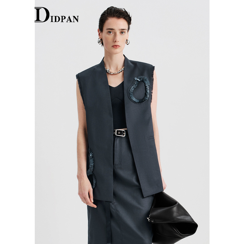 IDPAN无领西装马甲夏季新款气质百搭洋气时髦通勤精致马夹外穿女