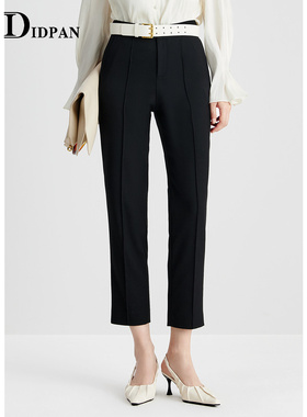 IDPAN女装九分裤冬季时尚通勤简约百搭直筒西装裤黑色裤子
