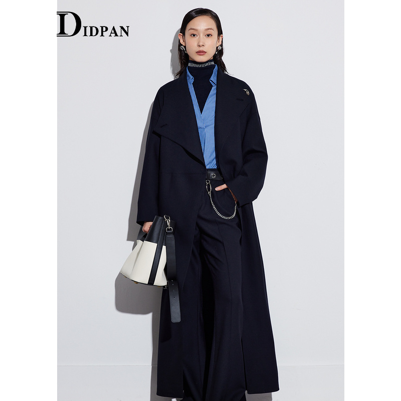 IDPAN通勤翻领系带长款大衣