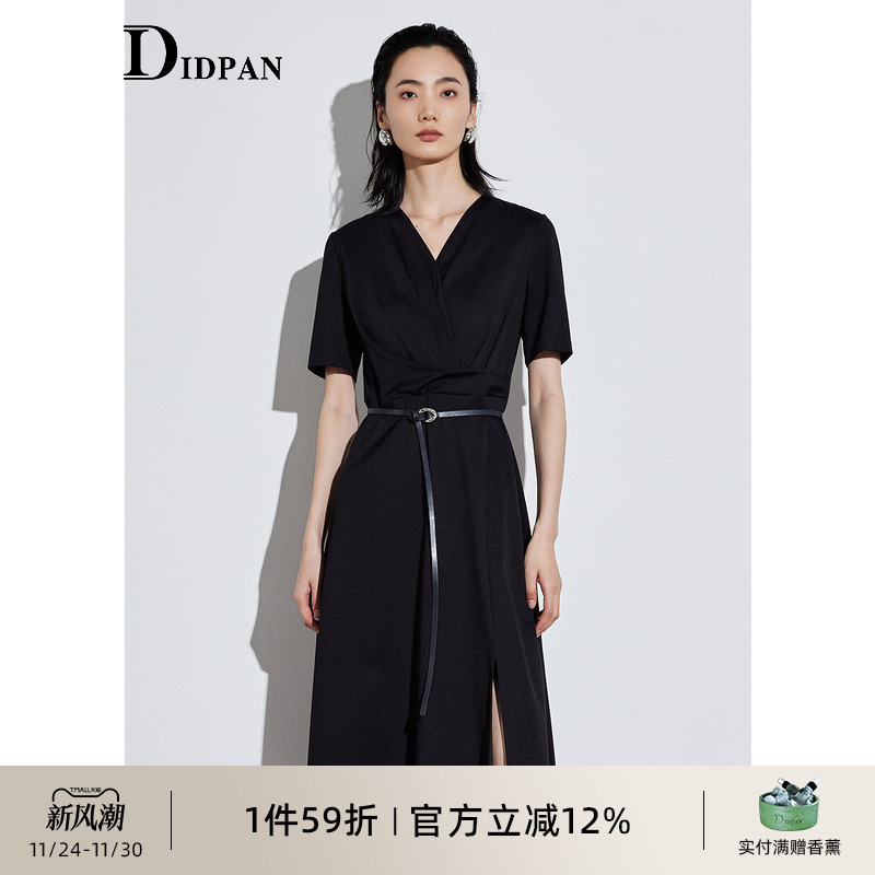 IDPAN女装V领修身小黑裙