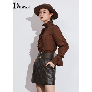 港风春季 型前襟木耳设计长袖 衬衫 复古H版 衬衣女 新款 IDPAN女装