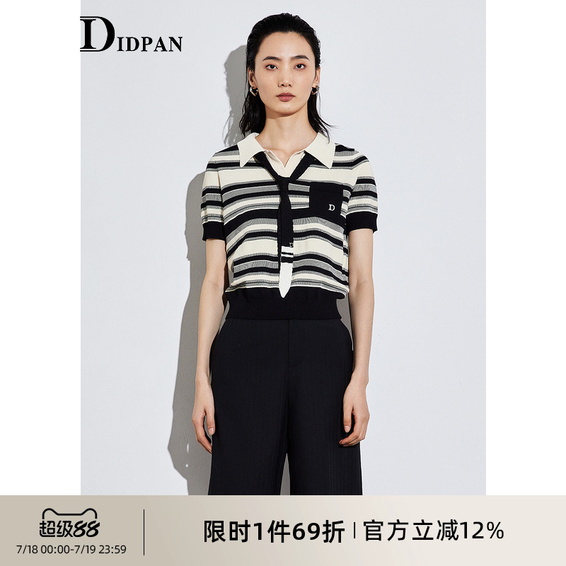 IDPAN航海系套头针织衫夏季新款时尚通勤短款宽松上衣T恤女