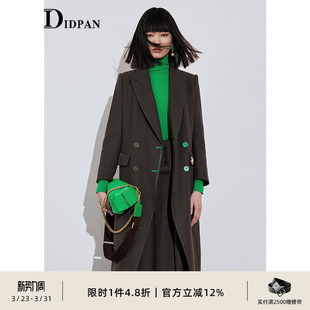 气质时尚 新款 高级设计感撞色线绣羊毛长大衣外套女 冬季 IDPAN女装