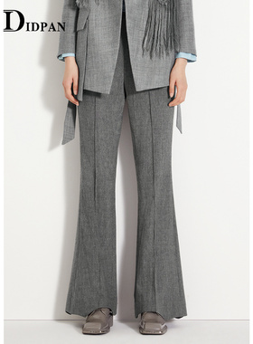 IDPAN女装冬季新款摩登通勤高腰微喇裤修身百搭羊毛长裤女