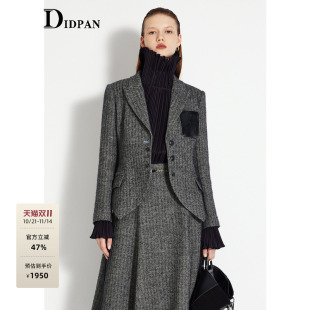 冬季 领极简西装 新款 西装 外套女 不对称下摆羊毛修身 IDPAN通勤女装