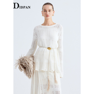 新款 IDPAN慵懒松弛风针织衫 26春季 毛衣罩衫 配吊带镂空针织裙套装