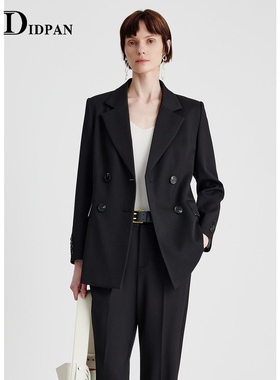IDPAN极简西装外套女新款黑色休闲修身显瘦职业设计感羊毛西服薄