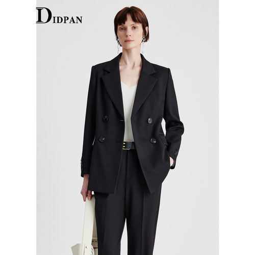 IDPAN极简西装外套女新款黑色休闲修身显瘦职业设计感羊毛西服薄