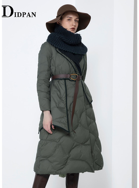 IDPAN女装冬季新款设计感时尚气质通勤保暖修身显瘦绿色羽绒服