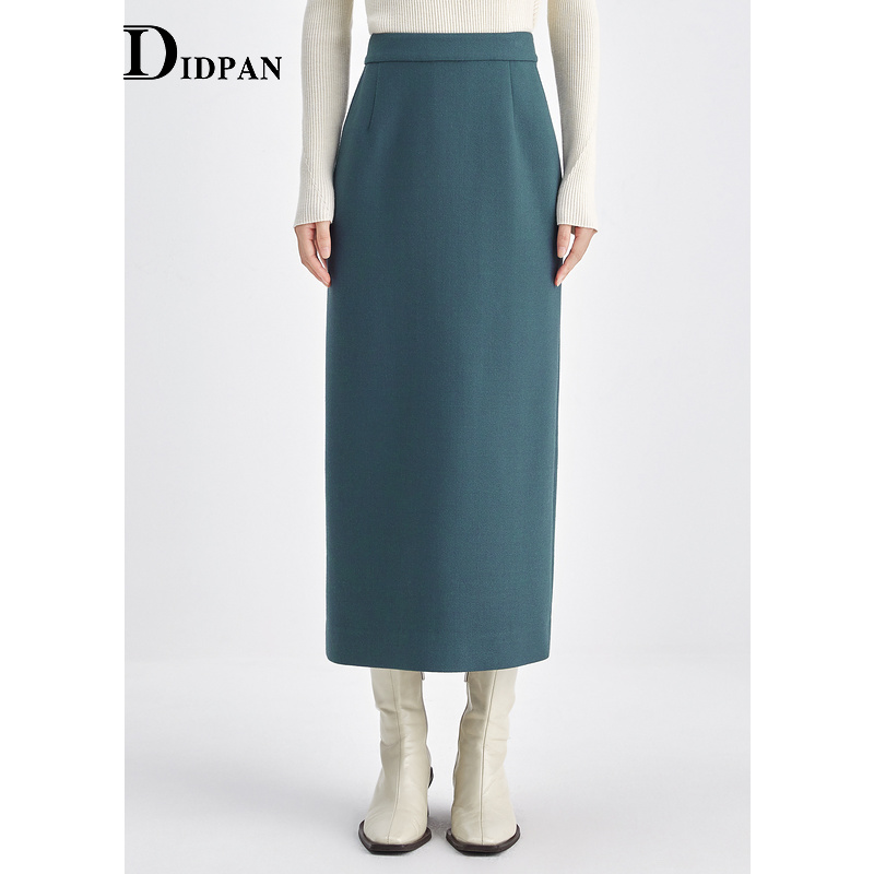 IDPAN通勤高腰直筒羊毛半身裙