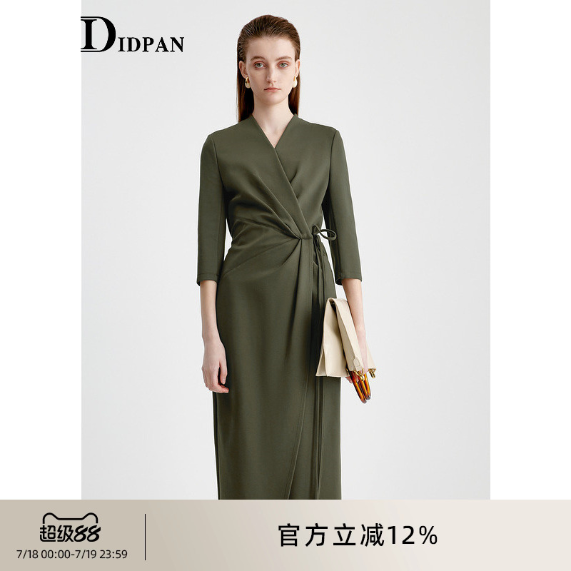 IDPAN围裹式连衣裙女秋季新款显高显瘦简单大方大牌高端裙子