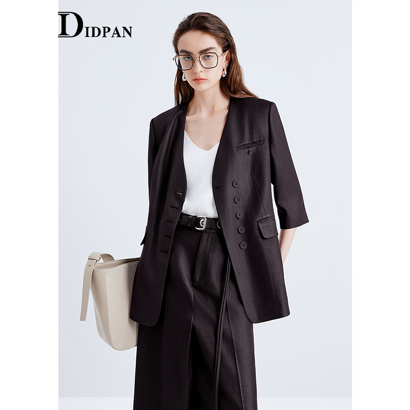 IDPAN无领西装外套女25冬职场通勤高智感极简显瘦西服