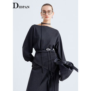 新款 设计感2025秋季 裙两件套廓形袖 IDPAN一字领露肤收腰针织套装