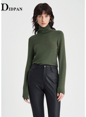 IDPAN羊毛针织衫春季新款简约百搭纯色打底长袖套头高领毛衫