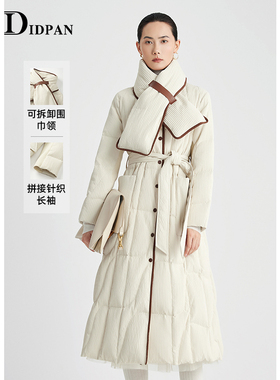 IDPAN女装长款羽绒服冬季新款时尚气质撞色设计防风保暖外套