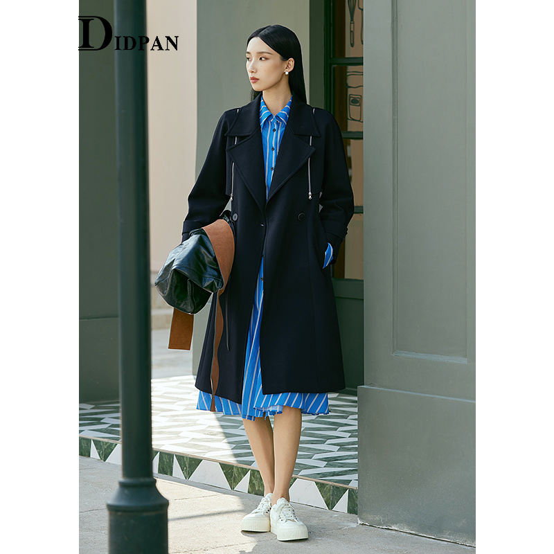 IDPAN长款风衣2025季新款时尚职场通勤收腰廓形中长款外套女