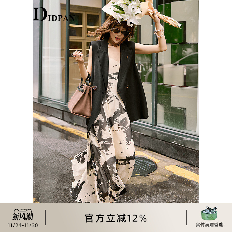 IDPAN廓形西装马甲2025夏季新款极简风高级感黑色轻薄百搭外套女