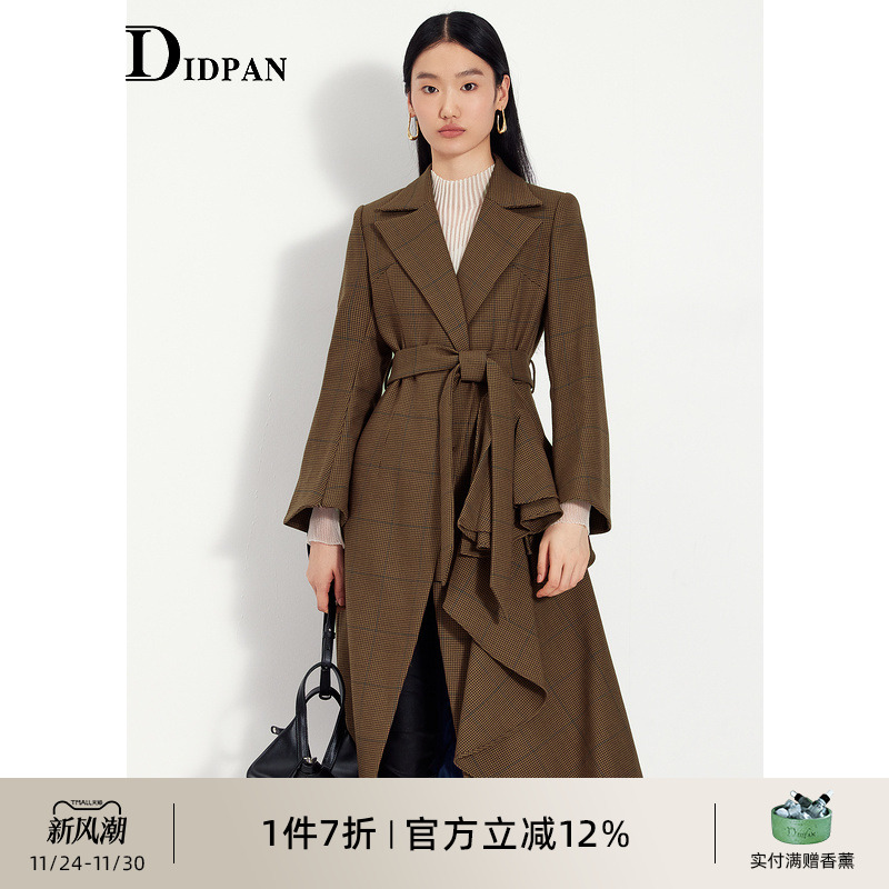 IDPAN女装新款千鸟格大衣外套