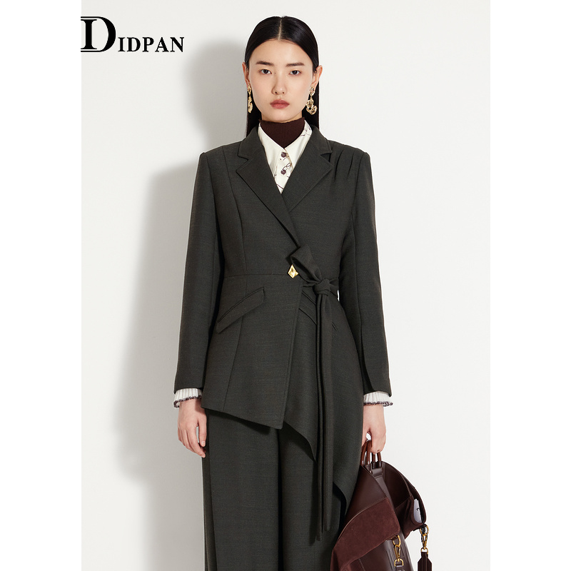 IDPAN女装西服冬季新款职场通勤修身不对称下摆羊毛西装外套