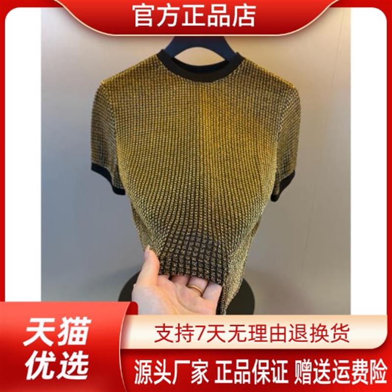 卓纳轻奢高档轻奢冰丝网纱圆领短袖T恤男士夏季薄款痞帅半袖上衣图片