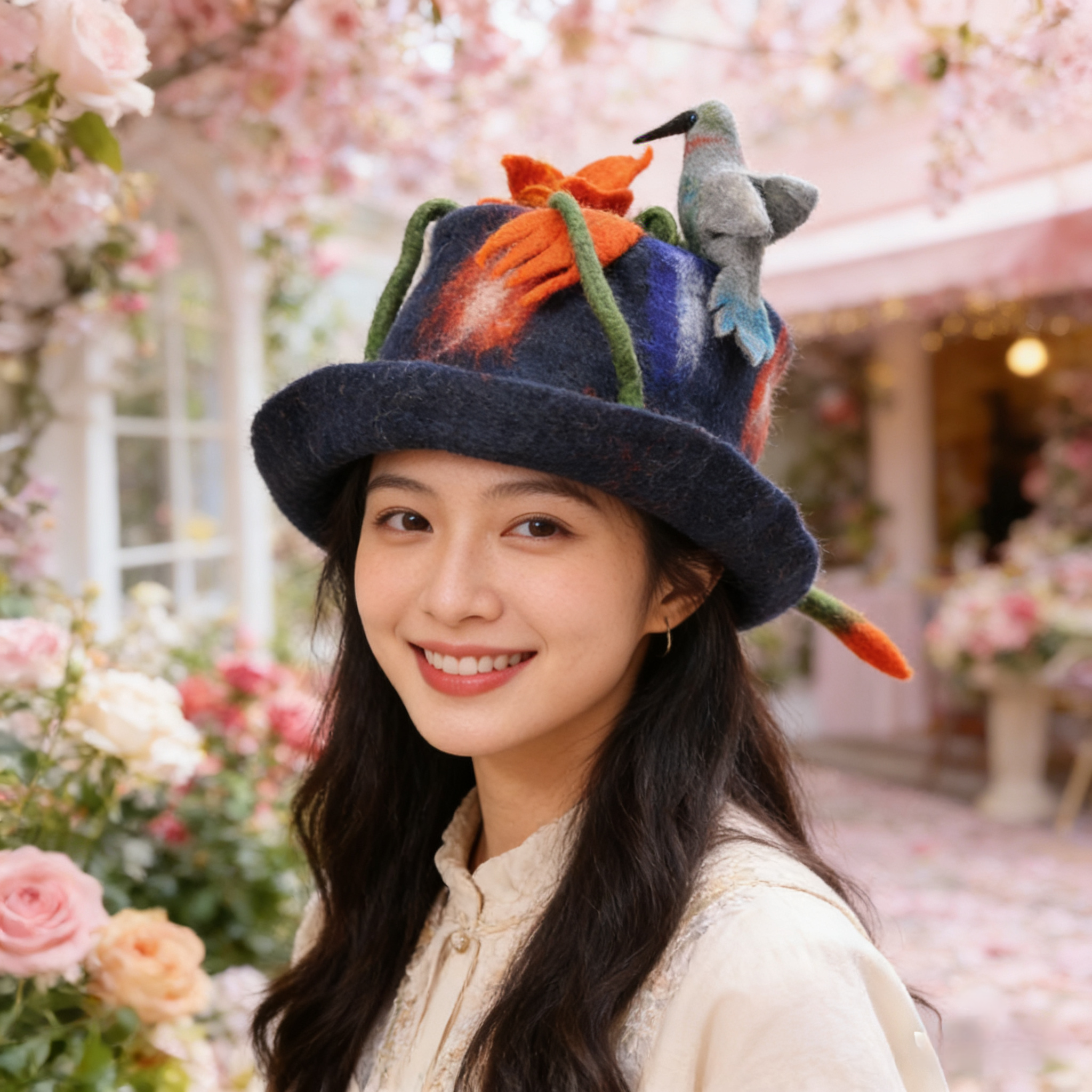 尼泊尔手工羊毛毡高顶帽子 森系丛林蘑菇帽 立体蘑菇多种颜色可选