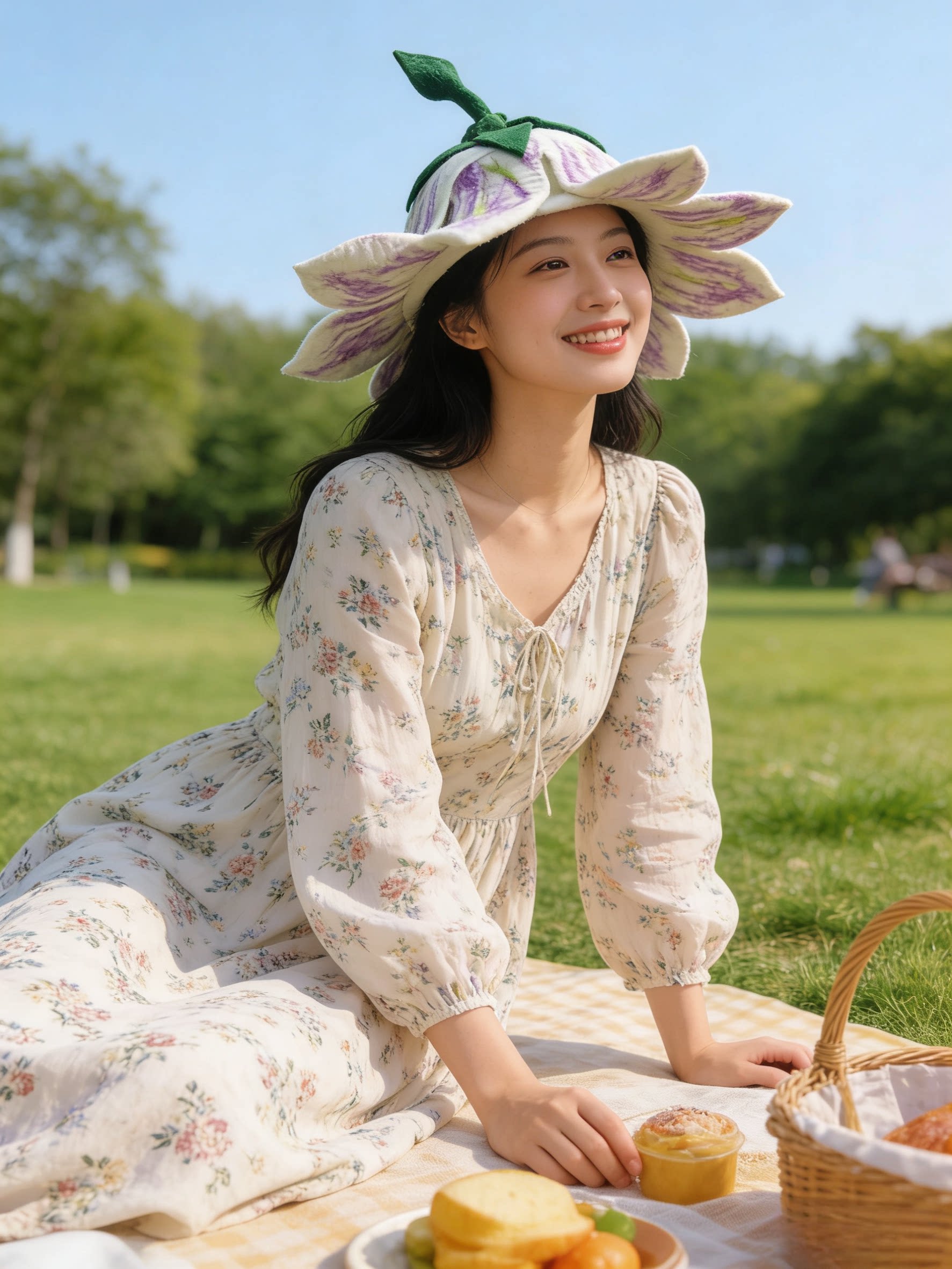 创意手工羊毛毡帽子街头西瓜帽西瓜花文艺森女系自然太阳花帽礼物