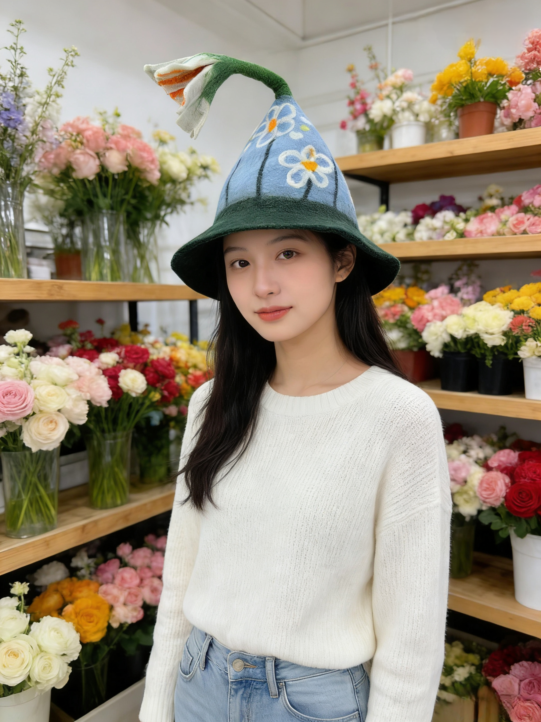 花朵原创贵妇礼帽手工羊毛毡多巴胺色彩花瓣帽造型优雅甜美风吸睛