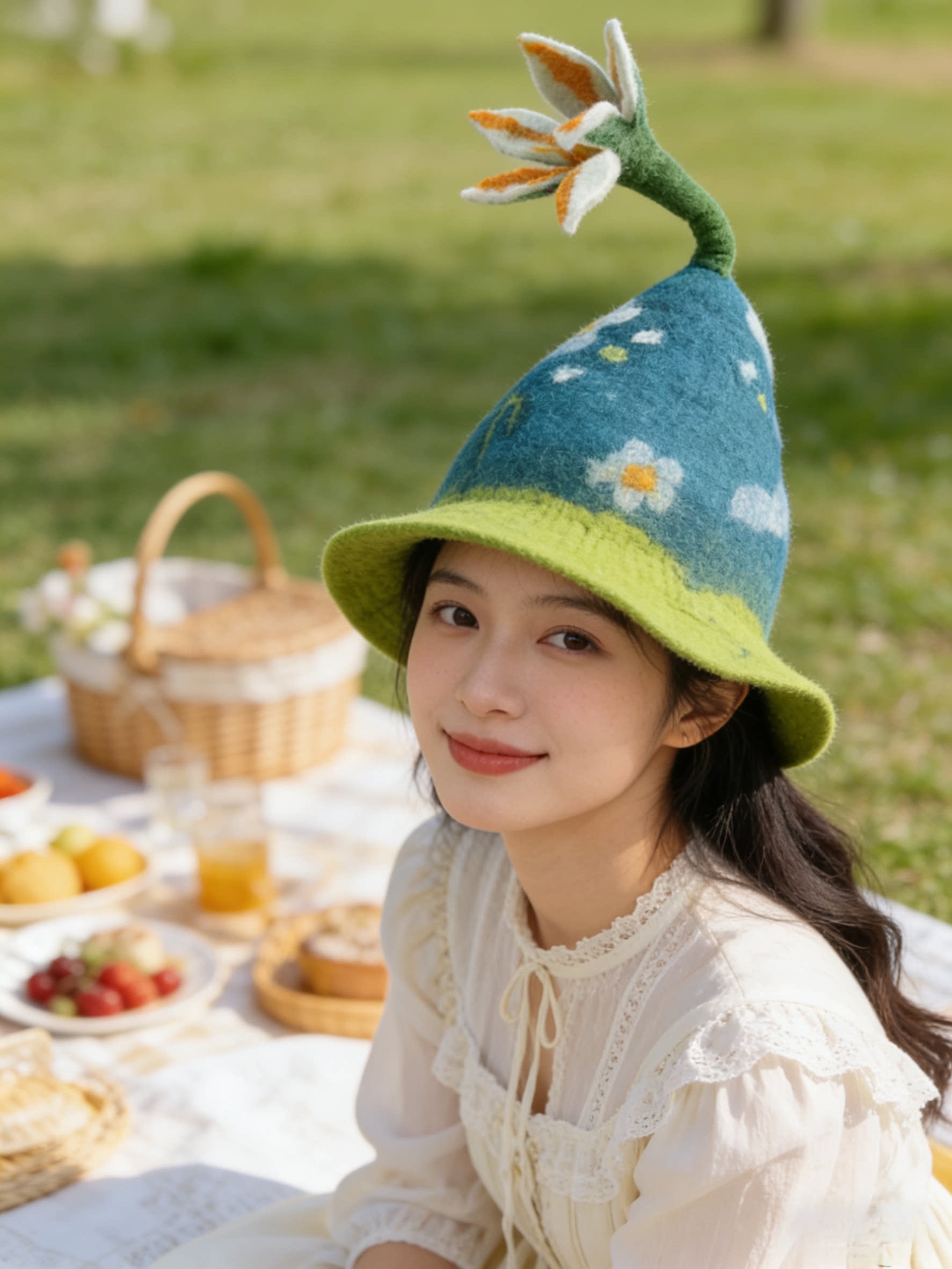 尼泊尔手工羊毛毡花朵帽 设计创意独特可爱 小众炸街时尚帽