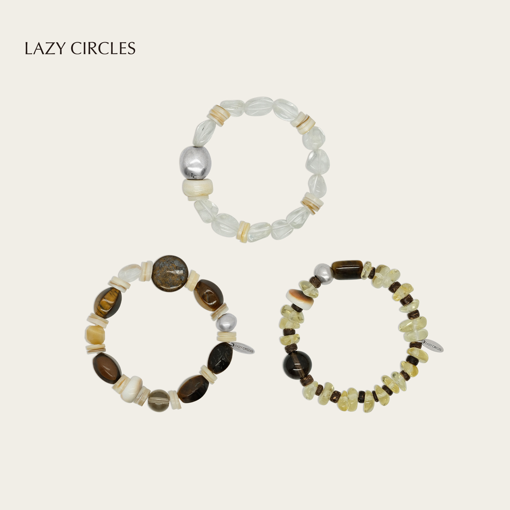 LAZY CIRCLES大地水晶手串多宝石土属性好运能量手链女转运珠
