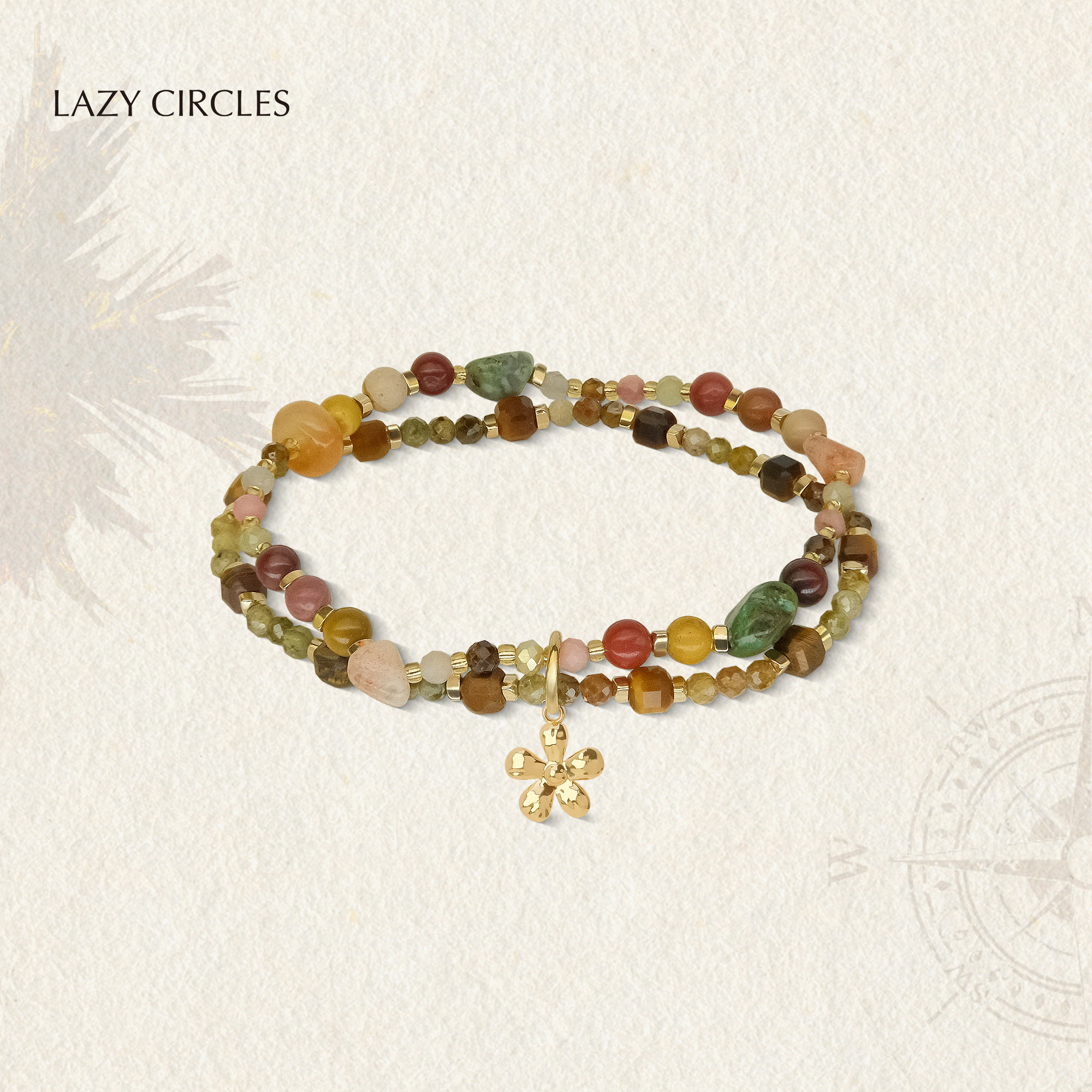 LAZY CIRCLES小花彩石双层手链女彩色天然石串珠春夏出游日常配饰
