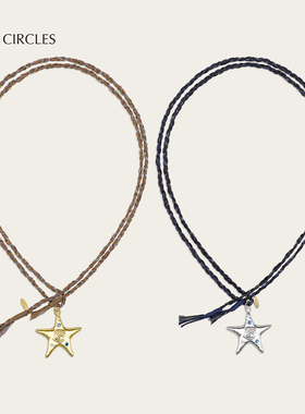 LAZY CIRCLES编绳漩涡星星项链女手工编织适合冬天戴的长毛衣链