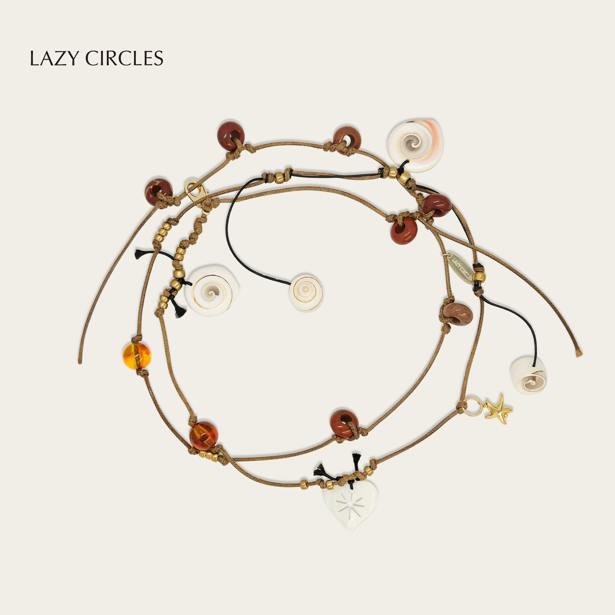 LAZY CIRCLES玩石岛项链女复古设计感腰链两用多吊坠贝壳毛衣链